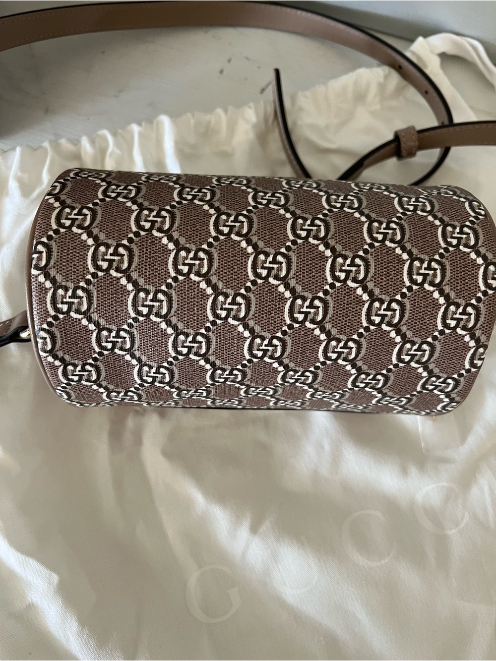 NEW GUCCI GG SHADOW CYLINDRICAL SHOULDER/CROSSBODY BAG MINI, COATED CANVAS,$1900 - Picture 5 of 8